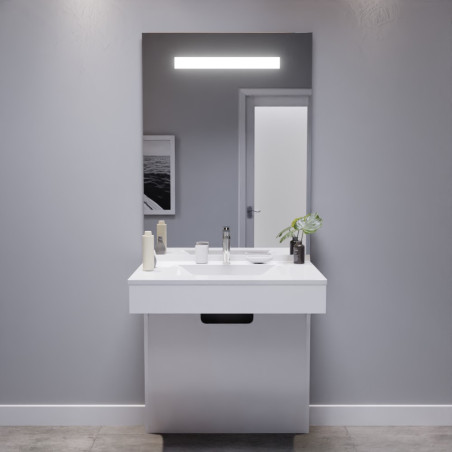 Meuble EPURE 80 cm avec plan vasque et miroir led Elégance ht105 - blanc brillant