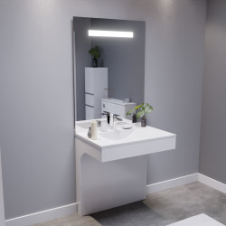 Meuble EPURE 80 cm avec plan vasque et miroir led Elégance ht105 - blanc brillant