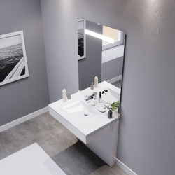 Meuble EPURE 80 cm avec plan vasque et miroir led Elégance ht105 - blanc brillant