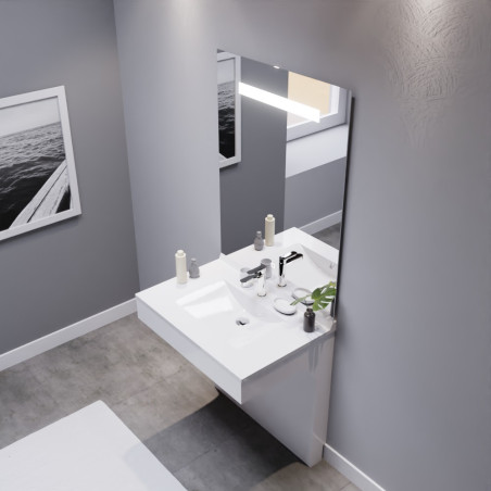 Meuble EPURE 80 cm avec plan vasque et miroir led Elégance ht105 - blanc brillant