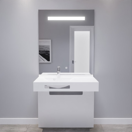  Meuble LEA 90 cm plan vasque déportée à gauche suspendu et miroir LED Elégance ht105