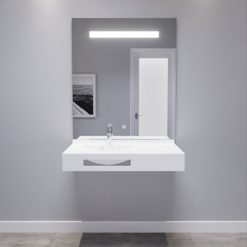 LEA 90 cm plan vasque déportée à gauche suspendu et miroir LED Elégance ht105 LEA 90 cm plan vasque déportée à gauche suspendu et miroir LED Elégance ht105