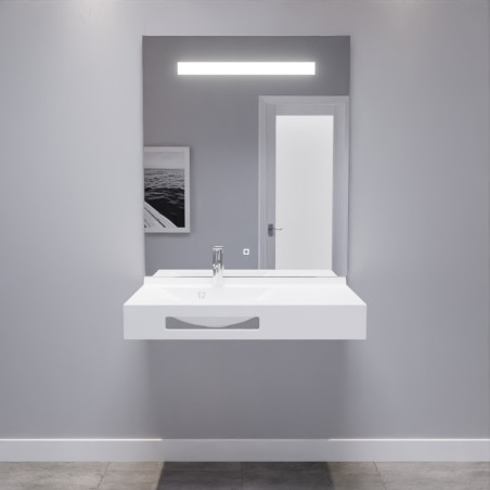  LEA 90 cm plan vasque déportée à gauche suspendu et miroir LED Elégance ht105