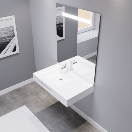  LEA 90 cm plan vasque déportée à gauche suspendu et miroir LED Elégance ht105