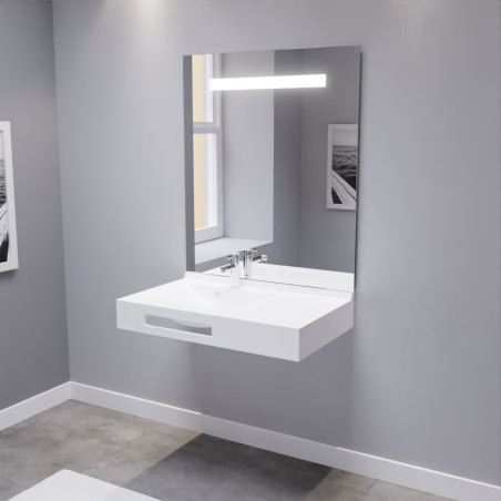  LEA 90 cm plan vasque déportée à gauche suspendu et miroir LED Elégance ht105