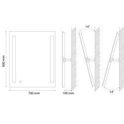 Dimensions Miroir LED inclinable ROTARY - 70 cm x 80 cm