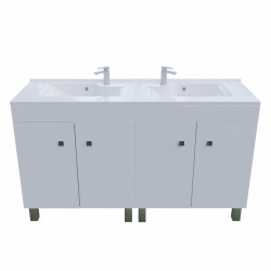 Meuble double vasque résine sur pieds ECOLINE 140 cm - Blanc brillant