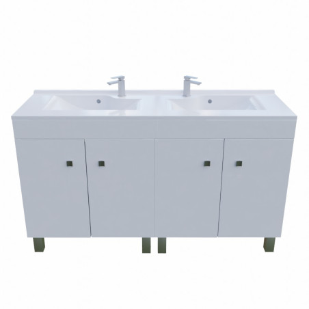 Meuble double vasque résine sur pieds ECOLINE 140 cm - Blanc brillant