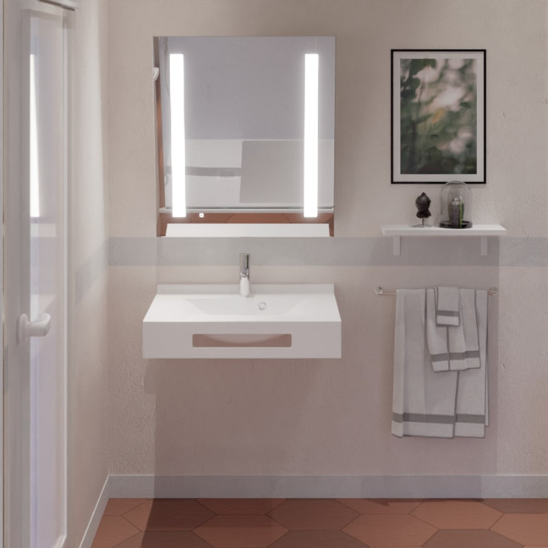 LEA 70 cm plan vasque suspendu avec miroir LED inclinable Rotary LEA 70 cm plan vasque suspendu avec miroir LED inclinable Rotary