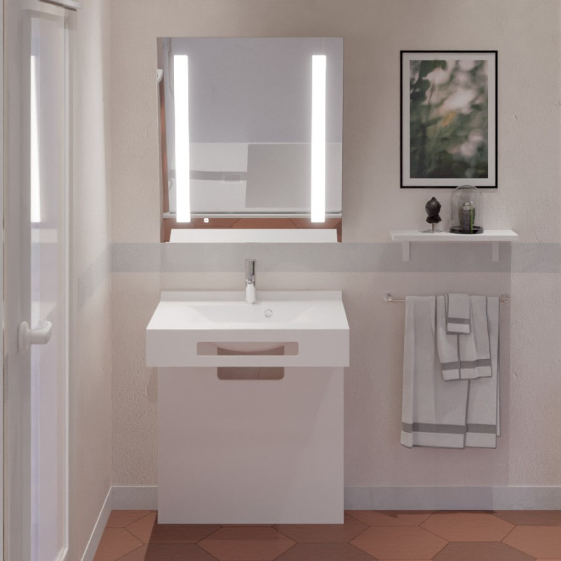 Meuble LEA 70 cm avec plan vasque et miroir LED inclinable Rotary Meuble LEA 70 cm avec plan vasque et miroir LED inclinable Rotary