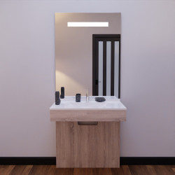 Ensemble PMR ALTEA 70 cm avec plan vasque et miroir led Elégance ht105