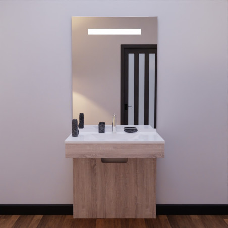 Ensemble PMR ALTEA 70 cm avec plan vasque et miroir led Elégance ht105