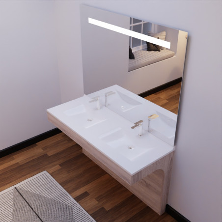 Meuble ALTEA 140 cm avec plan double vasque et miroir led Elégance - Cambrian oak