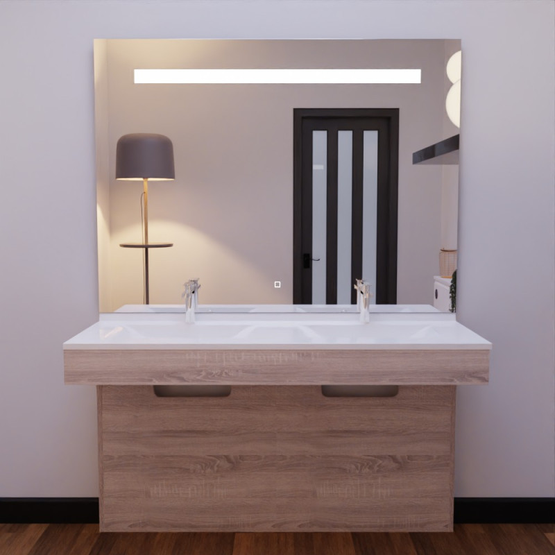 Meuble ALTEA 140 cm avec plan double vasque et miroir led Elégance - Cambrian oak Meuble ALTEA 140 cm avec plan double vasque et miroir led Elégance - Cambrian oak