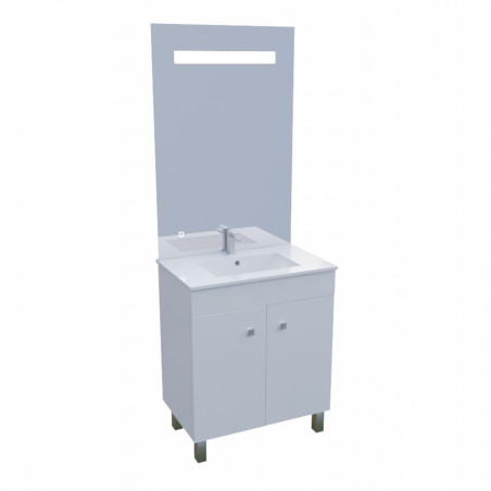 Meuble ECOLINE 70 cm avec plan vasque et miroir Elégance ht105 - Blanc brillant