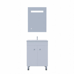 Meuble ECOLINE 60 cm avec plan vasque et miroir Elégance ht80 - Blanc brillant