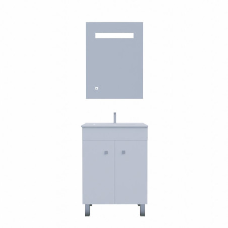 Meuble ECOLINE 60 cm avec plan vasque et miroir Elégance ht80 - Blanc brillant
