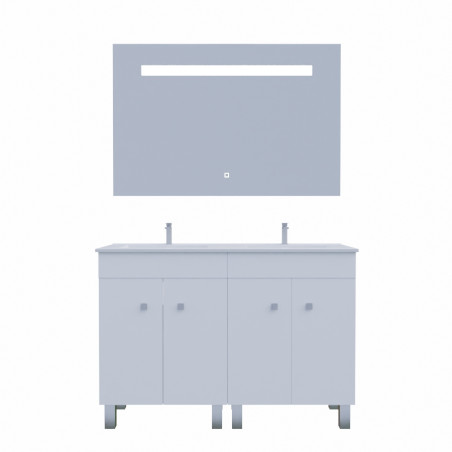 Meuble ECOLINE 120 cm avec plan vasque et miroir Elégance ht80- Blanc brillant