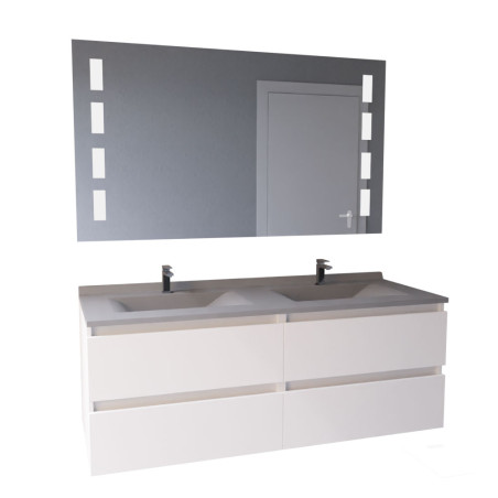 Meuble double vasque 140 cm ARLEQUIN avec miroir Prestige - Coloris au choix