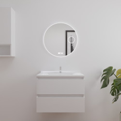 Meuble salle de bain ARLEQUIN 70 cm blanc, plan vasque blanc + Miroir Rondinara