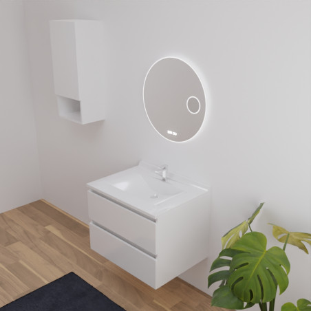 Meuble salle de bain ARLEQUIN 70 cm blanc, plan vasque blanc + Miroir Rondinara