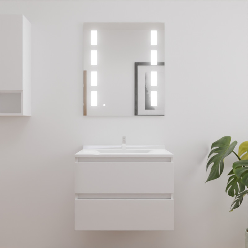 Meuble ARLEQUIN 70x55 cm avec plan vasque et miroir PRESTIGE - Coloris au choix Meuble ARLEQUIN 70x55 cm avec plan vasque et miroir PRESTIGE - Coloris au choix