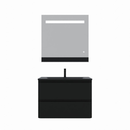 Meuble salle de bain PEARL 80 cm avec miroir LED Etal - Noir mat