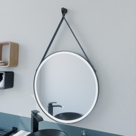 Miroir LED RING - Diamètre 60 cm - contour + lanière noir