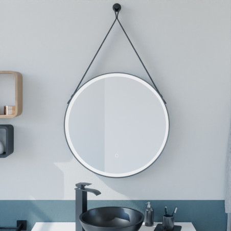 Miroir LED RING - Diamètre 60 cm - contour + lanière noir