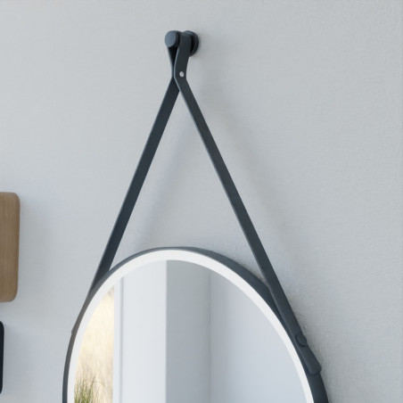 Miroir LED RING - Diamètre 60 cm - contour + lanière noir