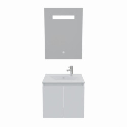 Meuble PROLINE 60 cm avec plan vasque en résine et miroir LED Elégance - Coloris blanc