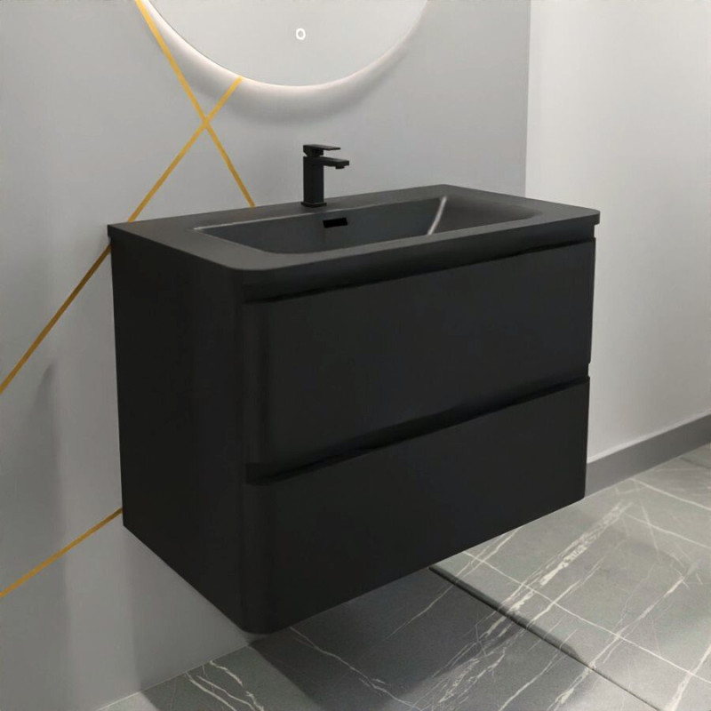Meuble salle de bain suspendu PEARL 80 cm - Noir mat Meuble salle de bain suspendu PEARL 80 cm - Noir mat