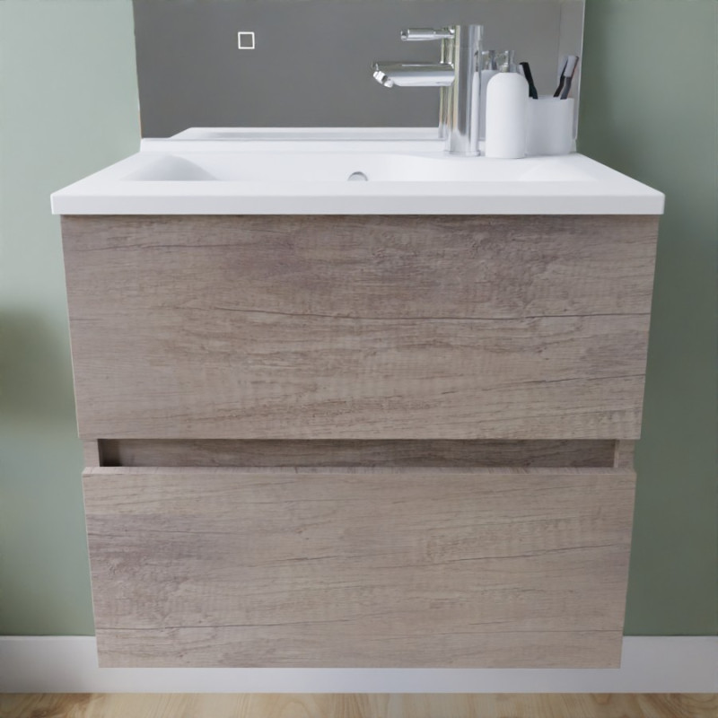 Meuble salle de bain suspendu tout inox 60 cm avec plan vasque résine ROSINOX - Chêne Meuble salle de bain suspendu tout inox 60 cm avec plan vasque résine ROSINOX - Chêne