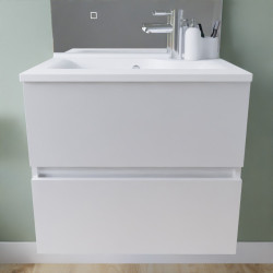 Meuble salle de bain suspendu tout inox 60 cm avec plan vasque résine ROSINOX - Blanc mat