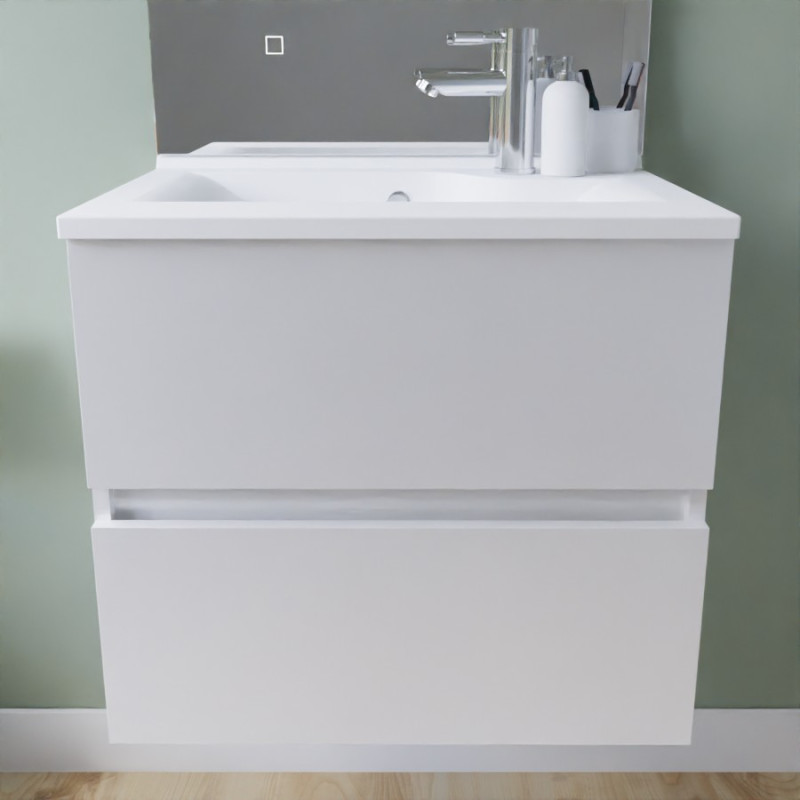 Meuble salle de bain suspendu tout inox 60 cm avec plan vasque résine ROSINOX - Blanc mat Meuble salle de bain suspendu tout inox 60 cm avec plan vasque résine ROSINOX - Blanc mat