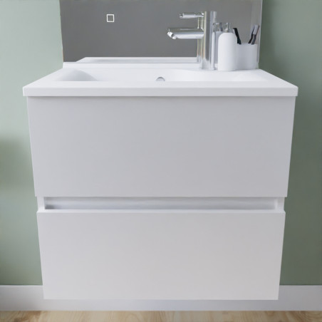 Meuble salle de bain suspendu tout inox 60 cm avec plan vasque résine ROSINOX - Blanc mat