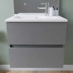 Meuble salle de bain suspendu tout inox 60 cm avec plan vasque résine ROSINOX - Gris Mat