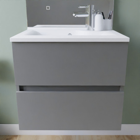 Meuble salle de bain suspendu tout inox 60 cm avec plan vasque résine ROSINOX - Gris Mat
