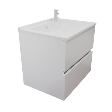 Meuble salle de bain suspendu tout inox 60 cm avec plan vasque résine ROSINOX - Blanc mat