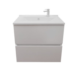 Meuble salle de bain suspendu tout inox 60 cm avec plan vasque résine ROSINOX - Blanc mat