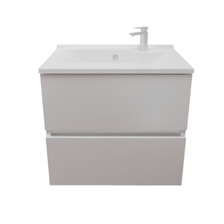 Meuble salle de bain suspendu tout inox 60 cm avec plan vasque résine ROSINOX - Blanc mat