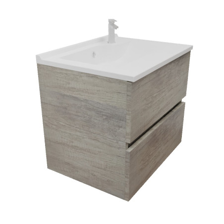 Meuble salle de bain suspendu tout inox 60 cm avec plan vasque résine ROSINOX - Chêne