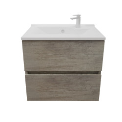 Meuble salle de bain suspendu tout inox 60 cm avec plan vasque résine ROSINOX - Chêne