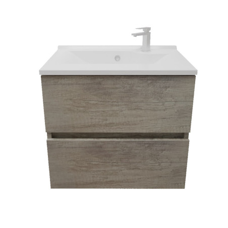 Meuble salle de bain suspendu tout inox 60 cm avec plan vasque résine ROSINOX - Chêne
