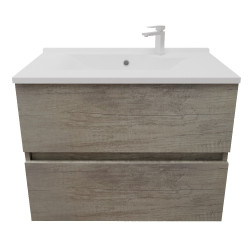 Meuble salle de bain suspendu tout inox 70 cm ROSINOX avec plan vasque ROSINOX - Chêne