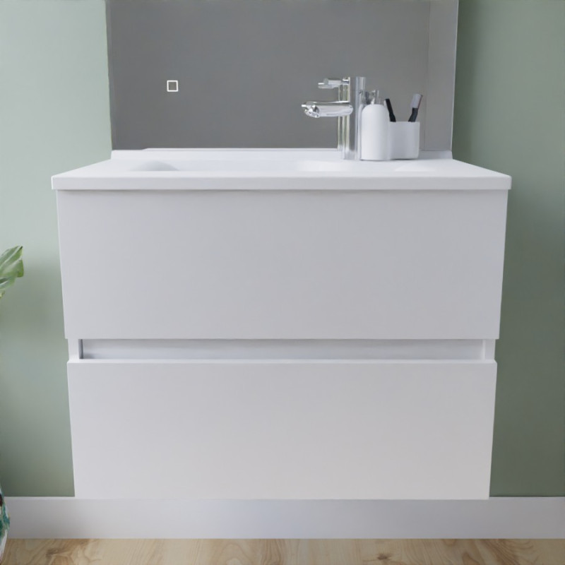 Meuble salle de bain suspendu tout inox 70 cm ROSINOX avec plan vasque ROSINOX - Blanc mat Meuble salle de bain suspendu tout inox 70 cm ROSINOX avec plan vasque ROSINOX - Blanc mat