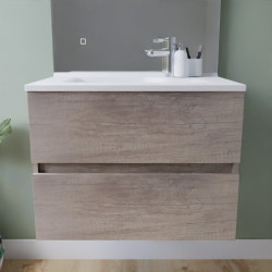 Meuble salle de bain suspendu tout inox 70 cm ROSINOX avec plan vasque ROSINOX - Chêne