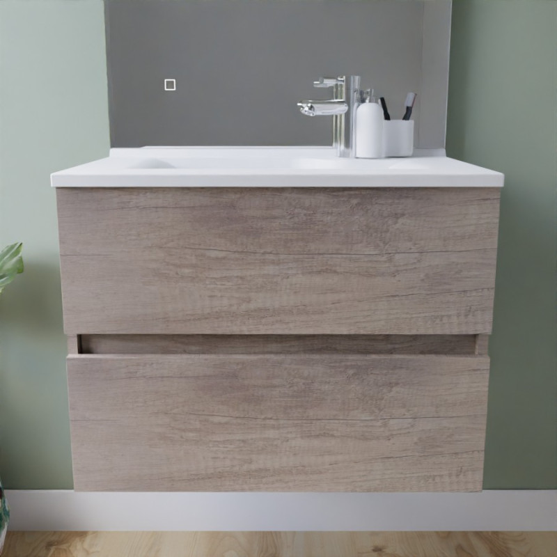 Meuble salle de bain suspendu tout inox 70 cm ROSINOX avec plan vasque ROSINOX - Chêne Meuble salle de bain suspendu tout inox 70 cm ROSINOX avec plan vasque ROSINOX - Chêne
