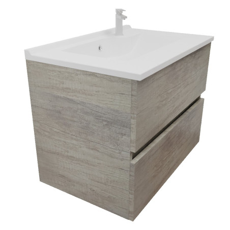 Meuble salle de bain suspendu tout inox 70 cm ROSINOX avec plan vasque ROSINOX - Chêne