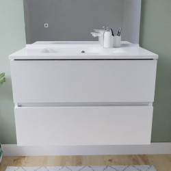 Meuble salle de bain suspendu tout inox 80 cm ROSINOX avec plan vasque ROSINOX - Blanc mat